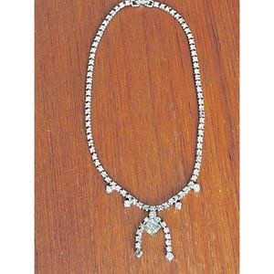 Vintage Silver Rhinestone Necklace With 1.25" Pendant Drop
